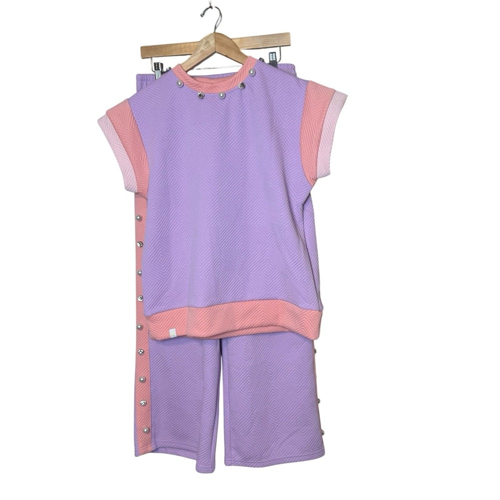 Simply Southern Collection Quilted‎ Pant Set Pearl Pastel Colorblock Embellished